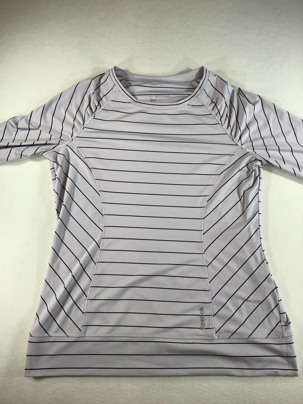 Reebok light purple and black striped long sleeve tee